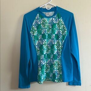 Blue and Green Long Sleeve rash guard/ sun shirt Lands End